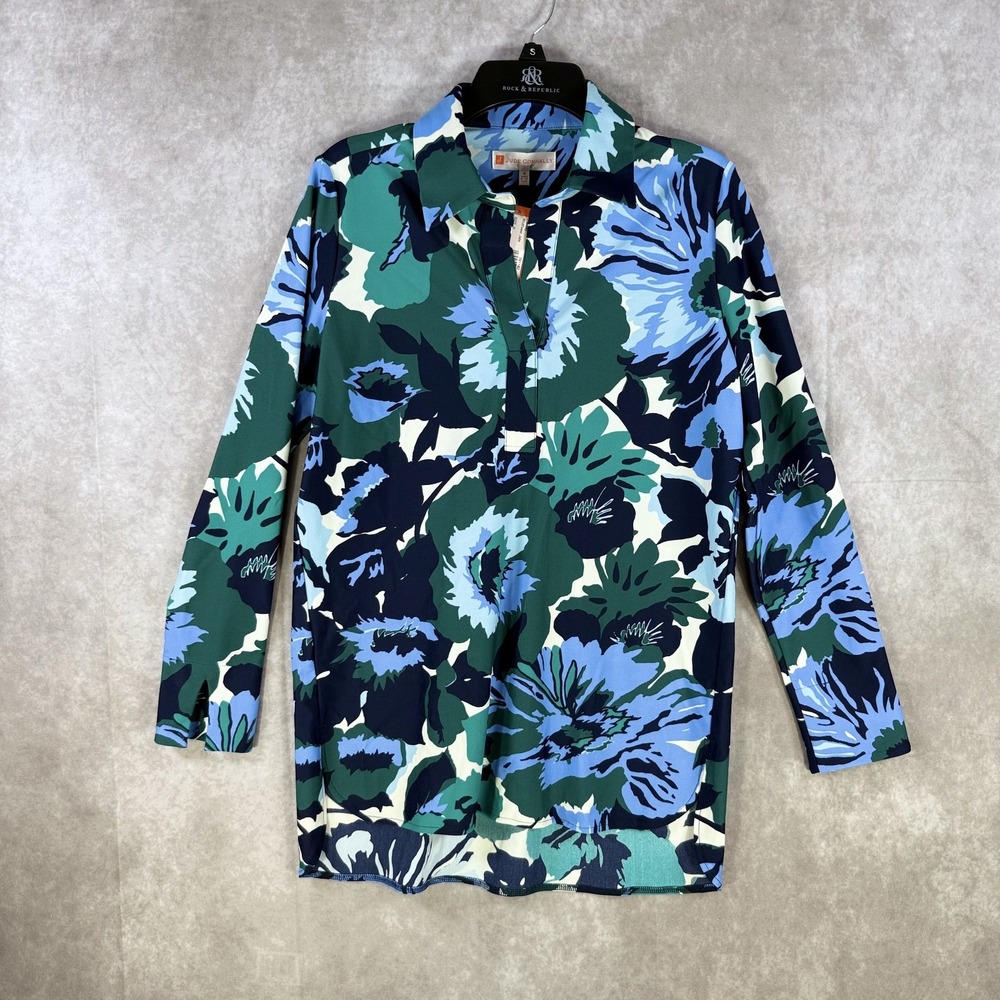 Jude‎ Connally Hadley Wildflower Jade Tunic Women Small 3/4 Sleeve Floral NWT